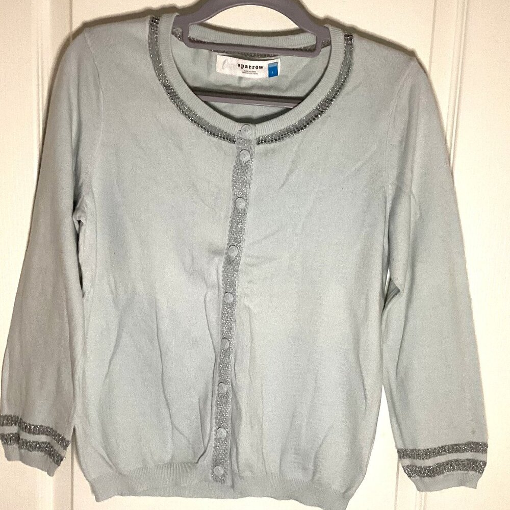 Sparrow Anthropologie Women's Button Down Cardigan Metallic Thread Trim